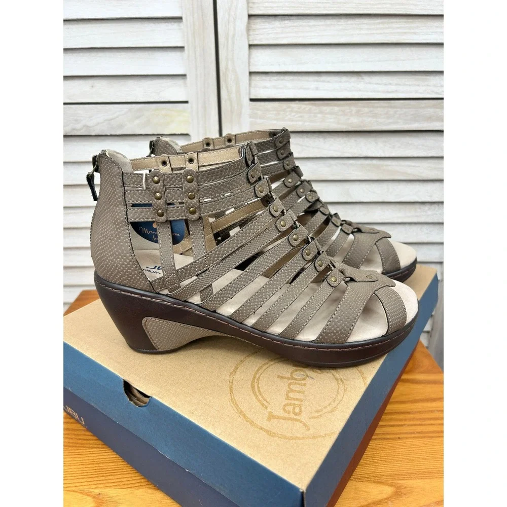 JBU Jambu Jean Wedge Sandals 11 Smoke Womens Gladiator Strappy Memory Foam